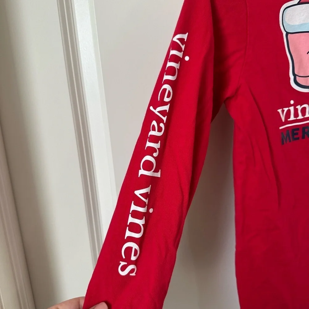 Vineyard Vines Boys Red 2025 Santa Whale Long-Sleeve Pocket Tee Size S (8-10)